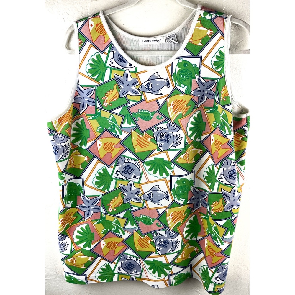 Vintage 80s Lauren Brooke Plus Size 20W Novelties Fishes sleeveless top